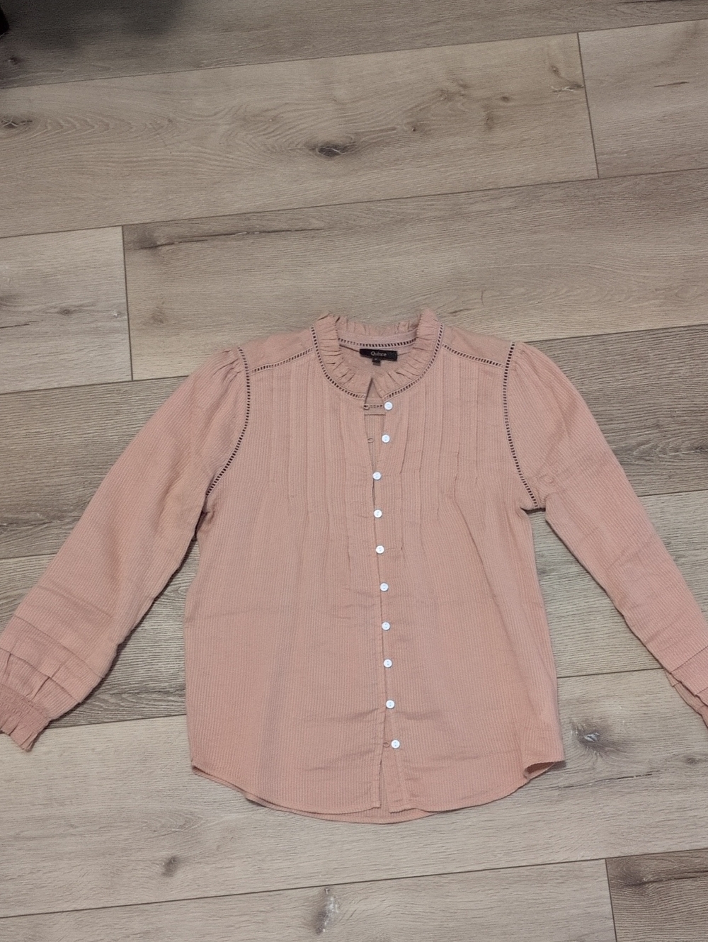 Quince Fall Dusty Peach Pintuck Button-Front Blouse